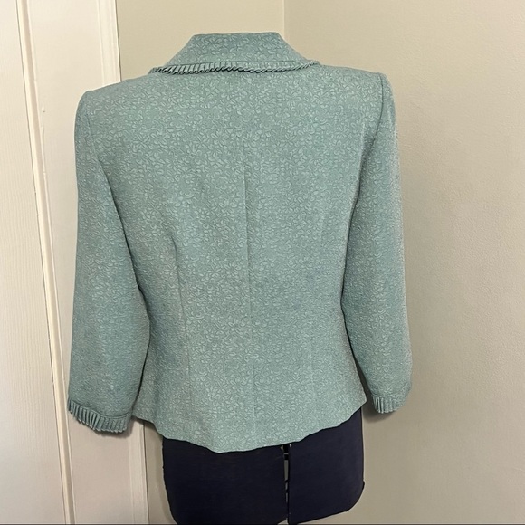 Vintage Miss Dorby Blue Ruffled Woven Floral Design Glass Button Blazer - Picture 8 of 14